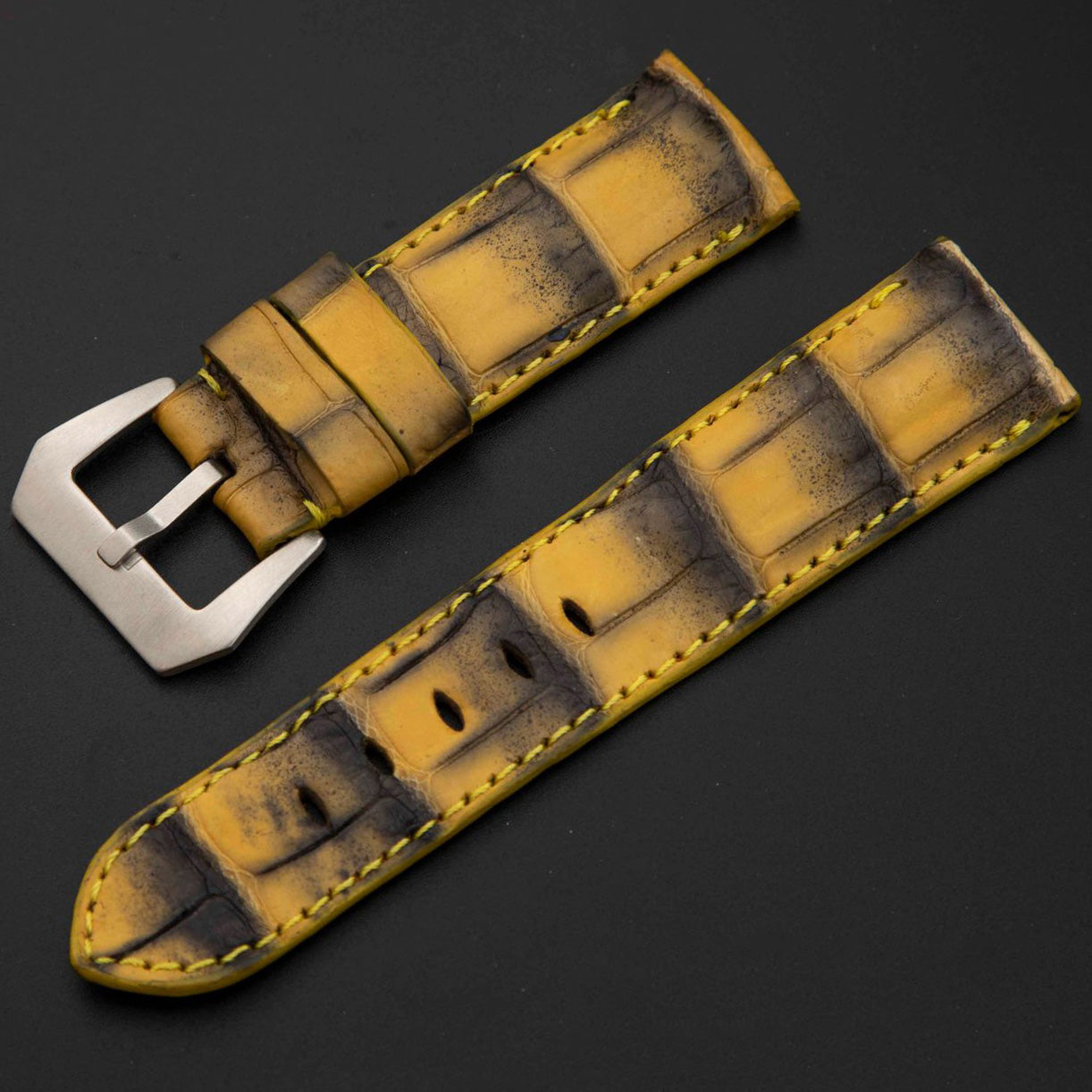 YELLOW&BLACK CROCODILE BELLY LEATHER STRAP