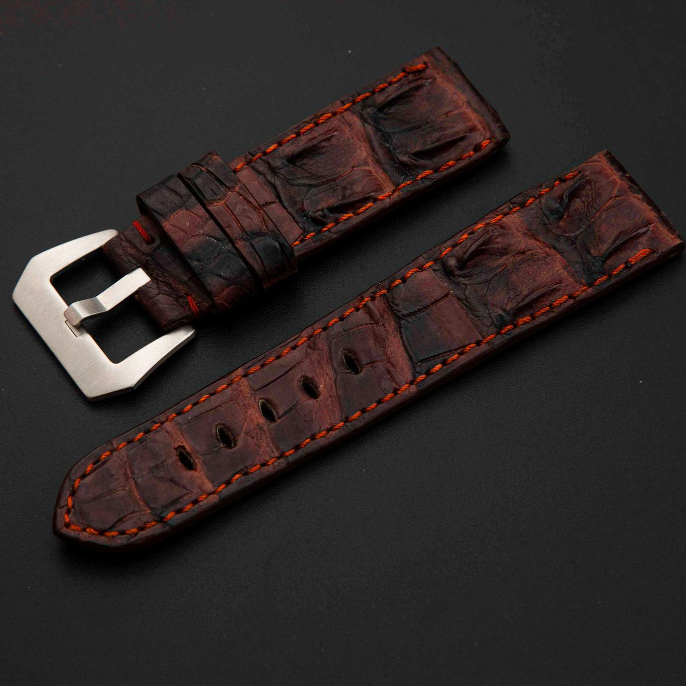 BLACK&RED CROCODILE HORNBACK LEATHER STRAP