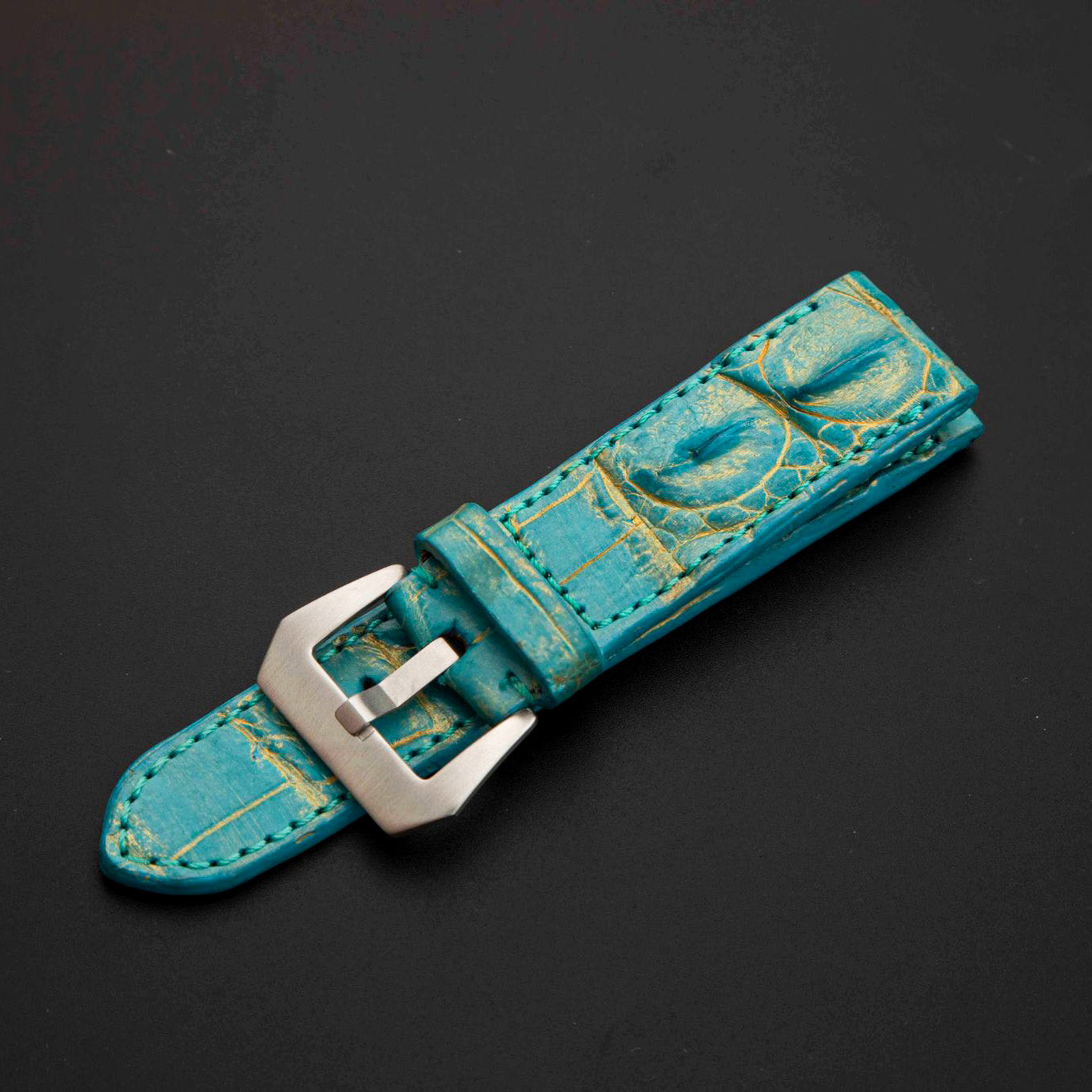 BLUE&GOLD CROCODILE HORNBACK LEATHER STRAP