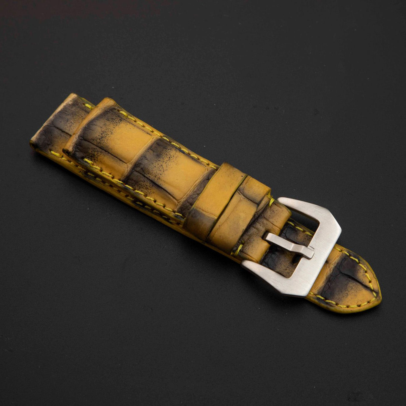 YELLOW&BLACK CROCODILE BELLY LEATHER STRAP