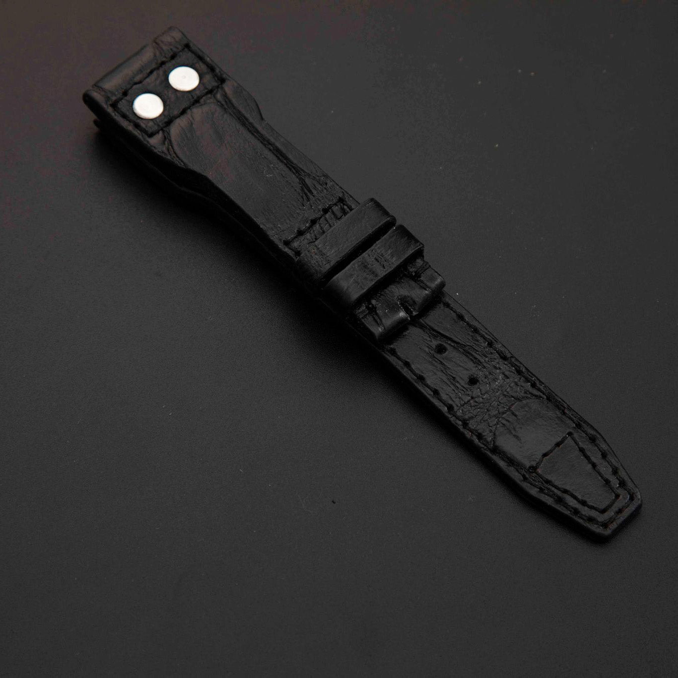 BLACK CROCODILE BELLY LEATHER STRAP
