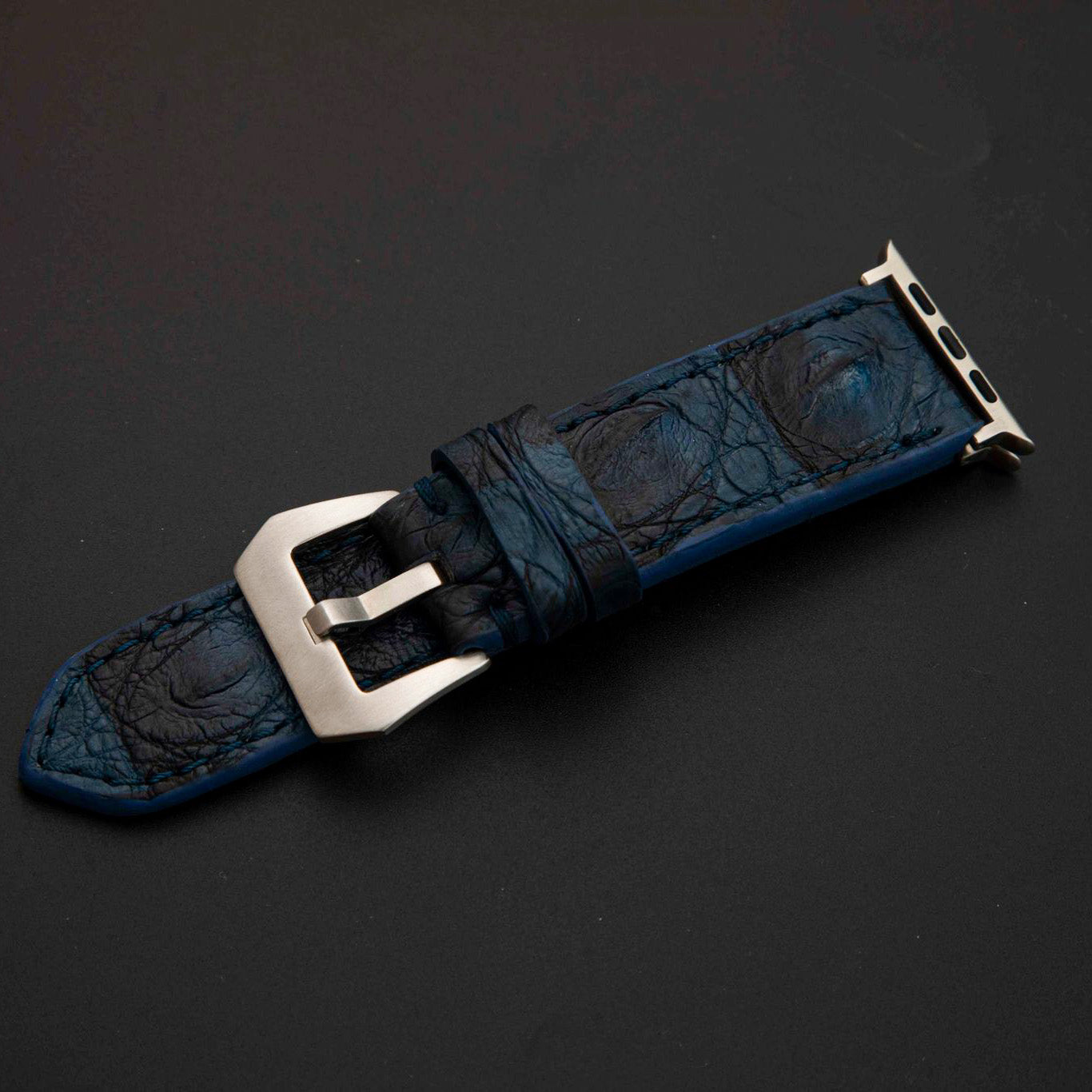 BLUE&BLACK CROCODILE HORNBACK LEATHER STRAP