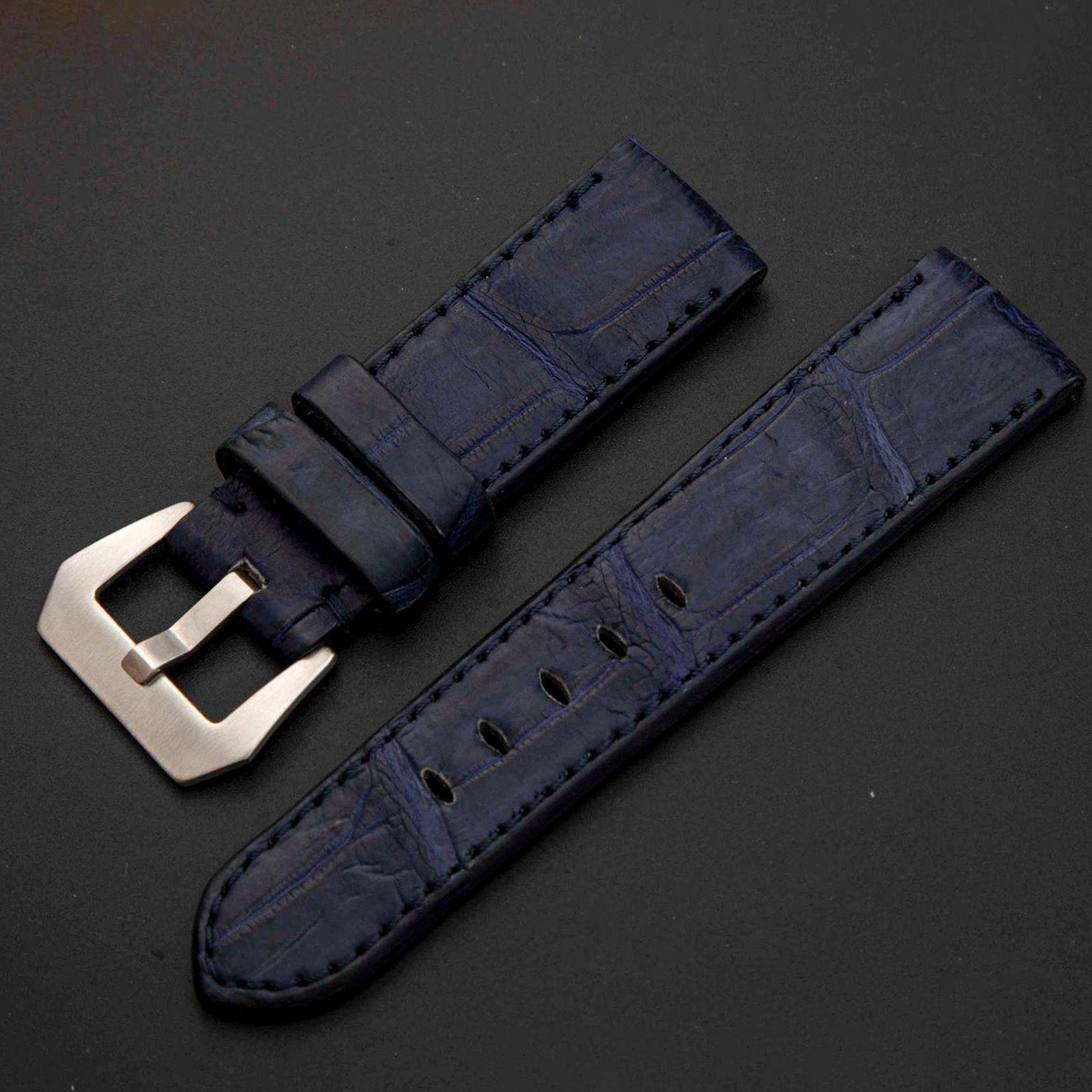 BLUE CROCODILE BELLY LEATHER STRAP
