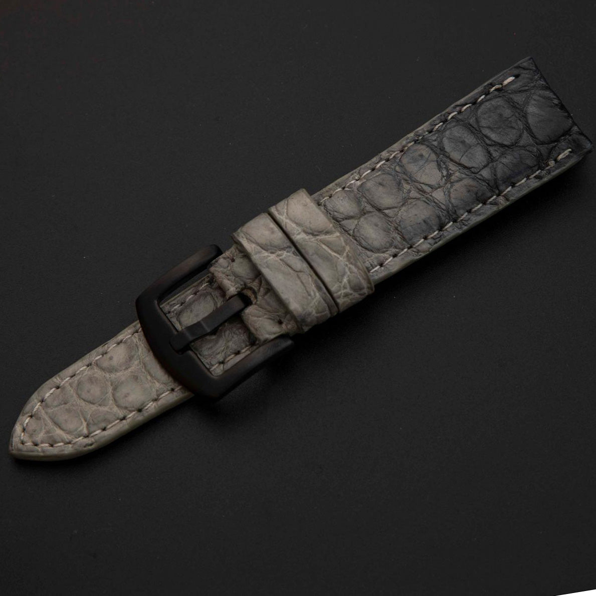 GREY&BLACK CROCODILE BELLY LEATHER STRAP
