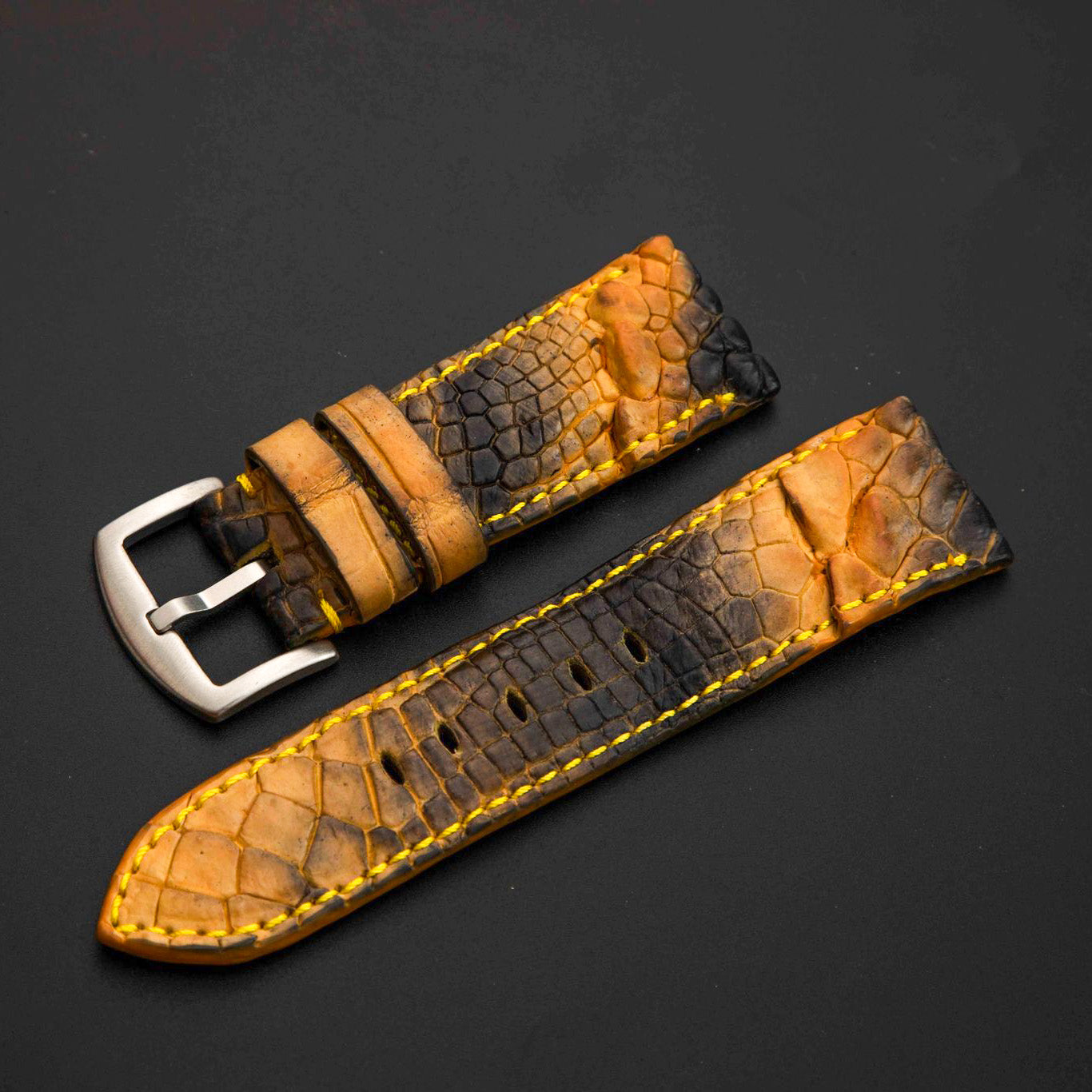 YELLOW&BLACK CROCODILE HORNBACK LEATHER STRAP