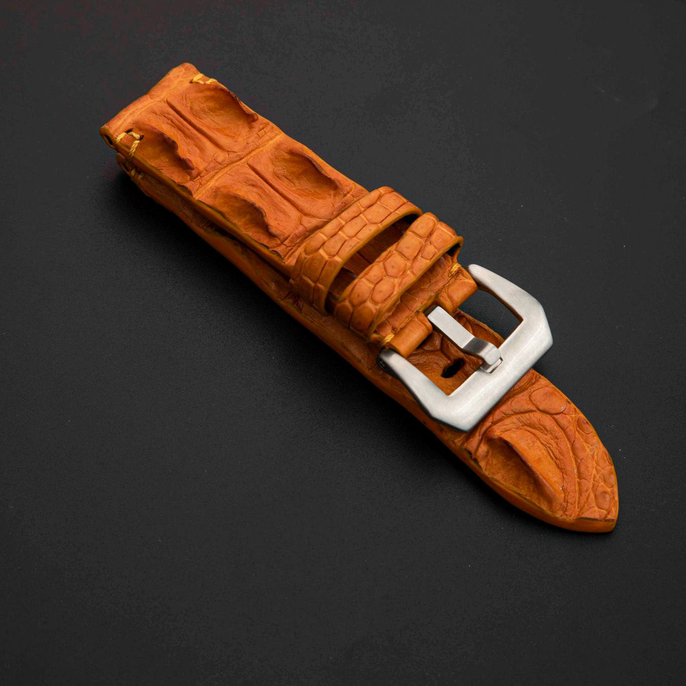 ORANGE CROCODILE HORNBACK LEATHER STRAP