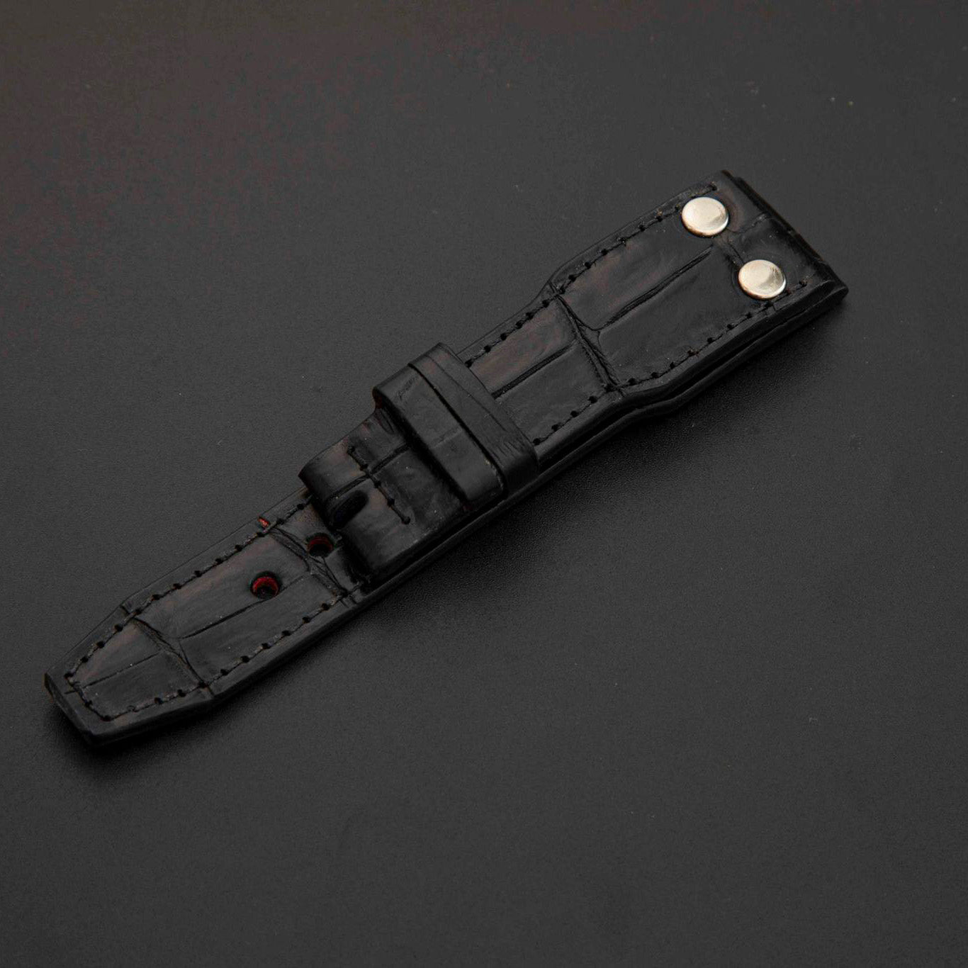 BLACK CROCODILE BELLY LEATHER STRAP