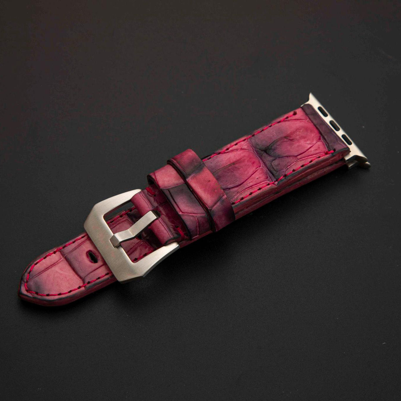 PINK&BLACK CROCODILE HORNBACK LEATHER STRAP