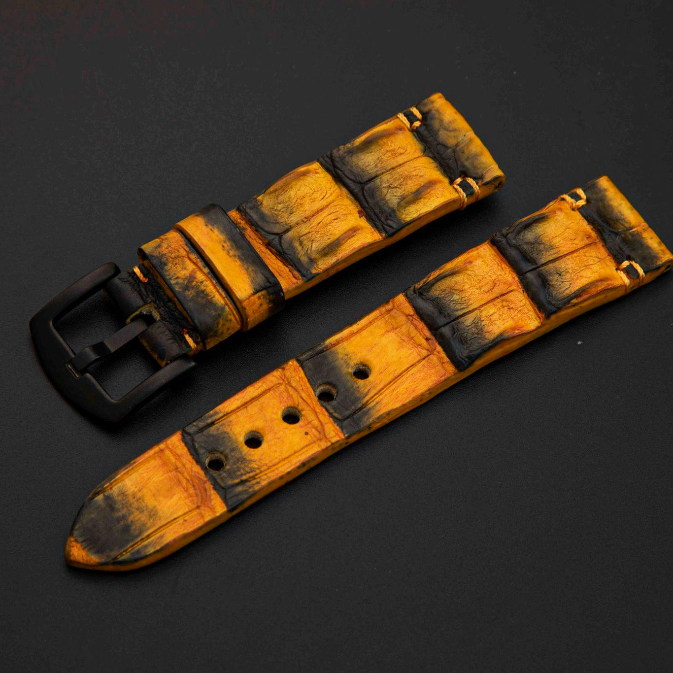 BLACK&YELLOW HORNBACK LEATHER STRAP