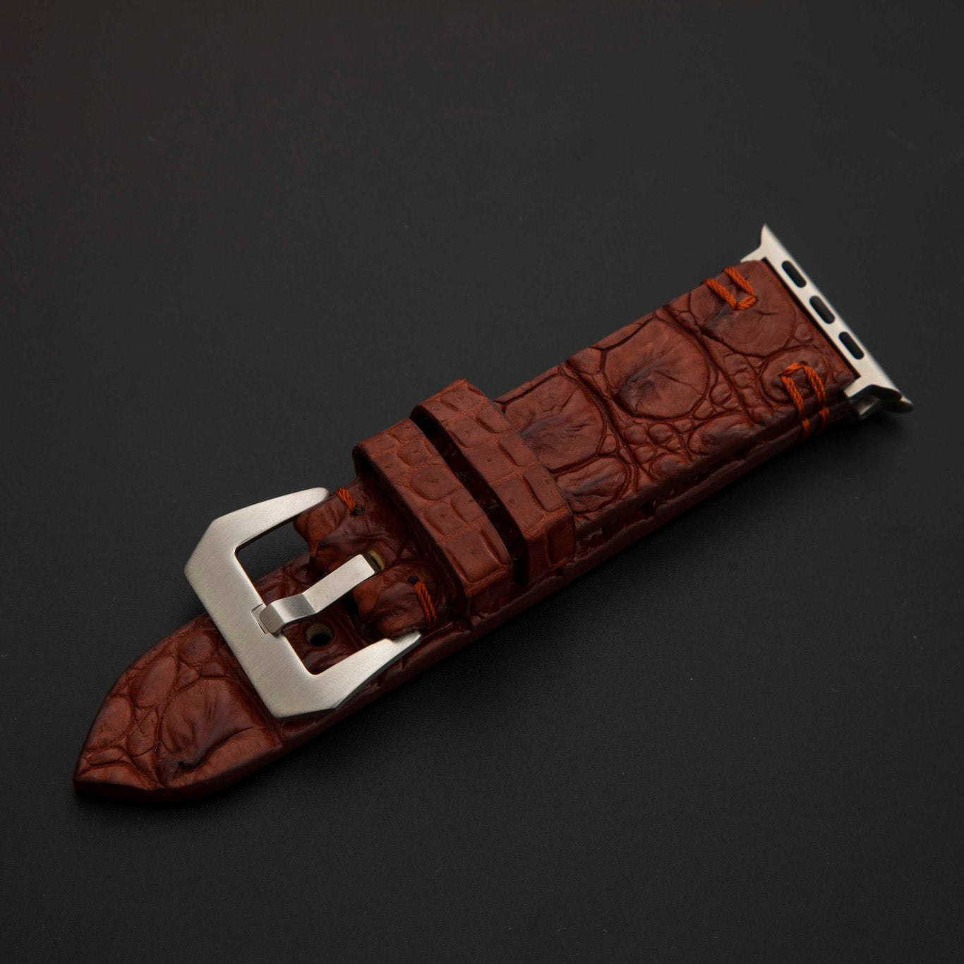 BROWN CROCODILE HORNBACK LEATHER STRAP