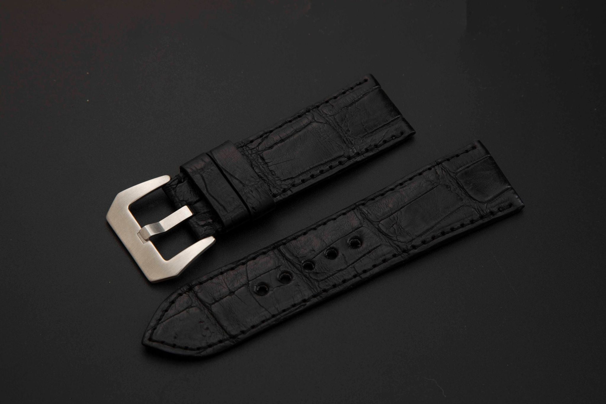 BLACK CROCODILE BELLY LEATHER STRAP - Lac Crado