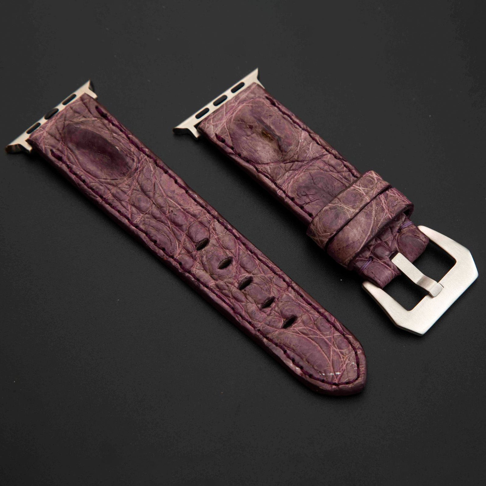 PURPLE CROCODILE HORNBACK LEATHER STRAP