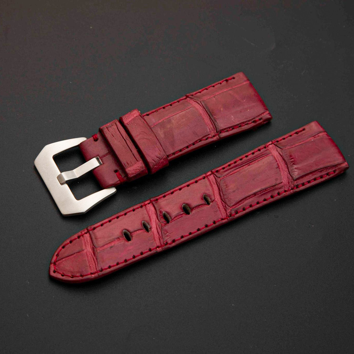 RED CROCODILE BELLY LEATHER STRAP