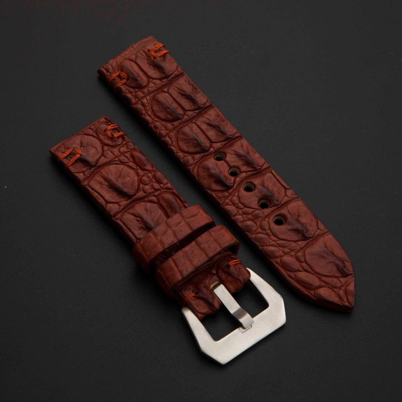 BROWN CROCODILE HORNBACK LEATHER STRAP