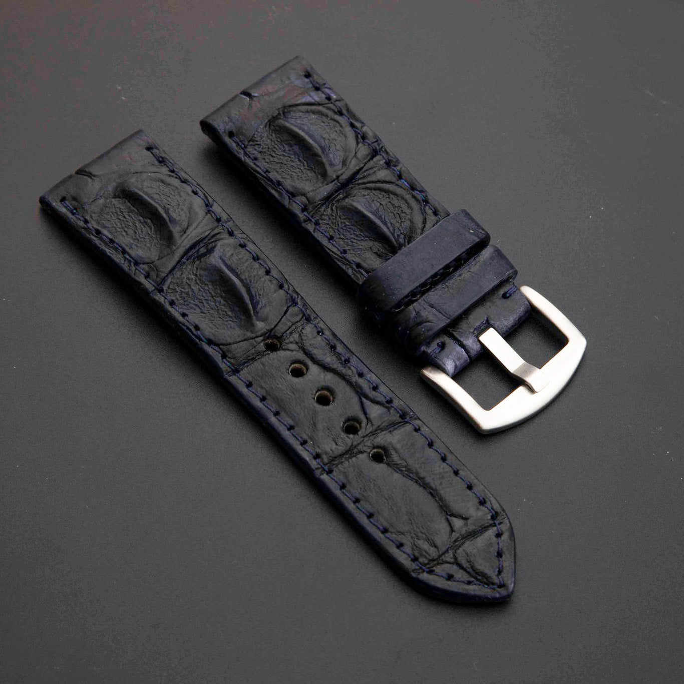 BLACK CROCODILE HORNBACK LEATHER STRAP