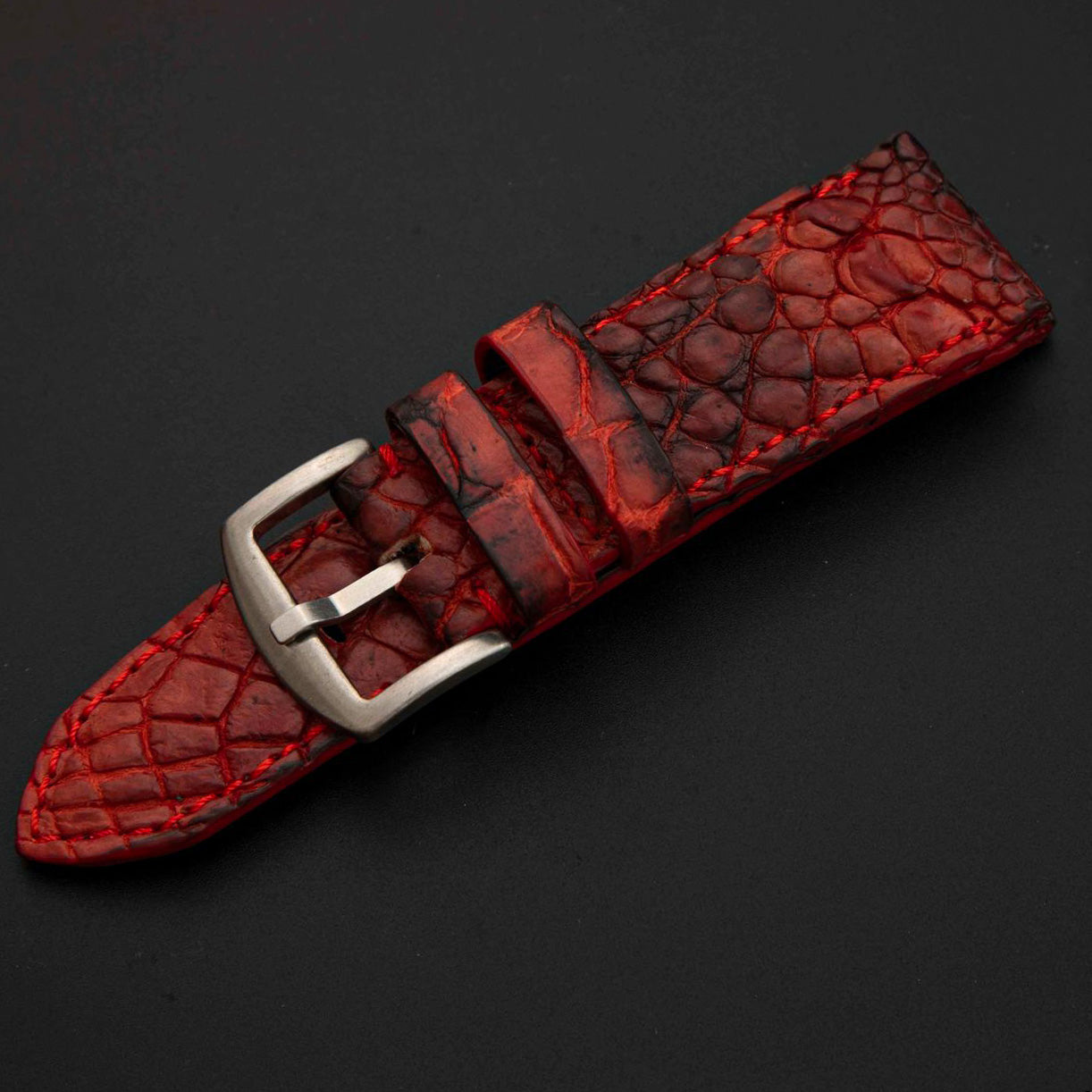 RED&BLACK CROCODILE HORNBACK LEATHER STRAP