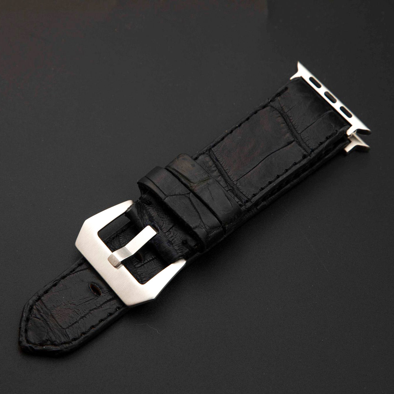 BLACK CROCODILE BELLY LEATHER STRAP