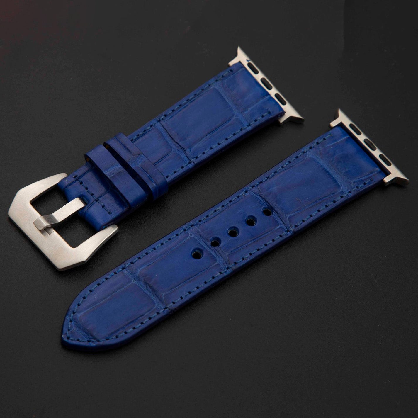BLUE CROCODILE BELLY LEATHER STRAP