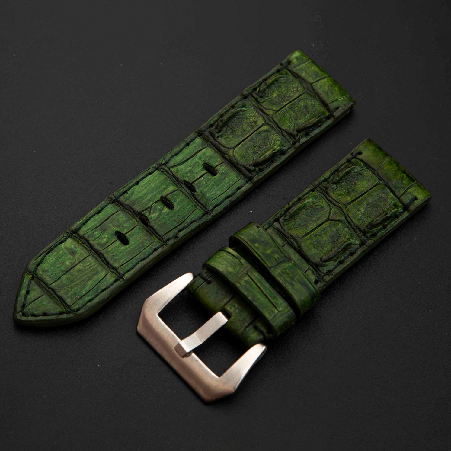GREEN CROCODILE HORNBACK LEATHER STRAP
