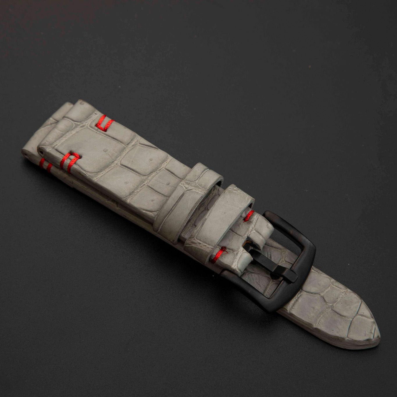 GREY CROCODILE BELLY LEATHER STRAP