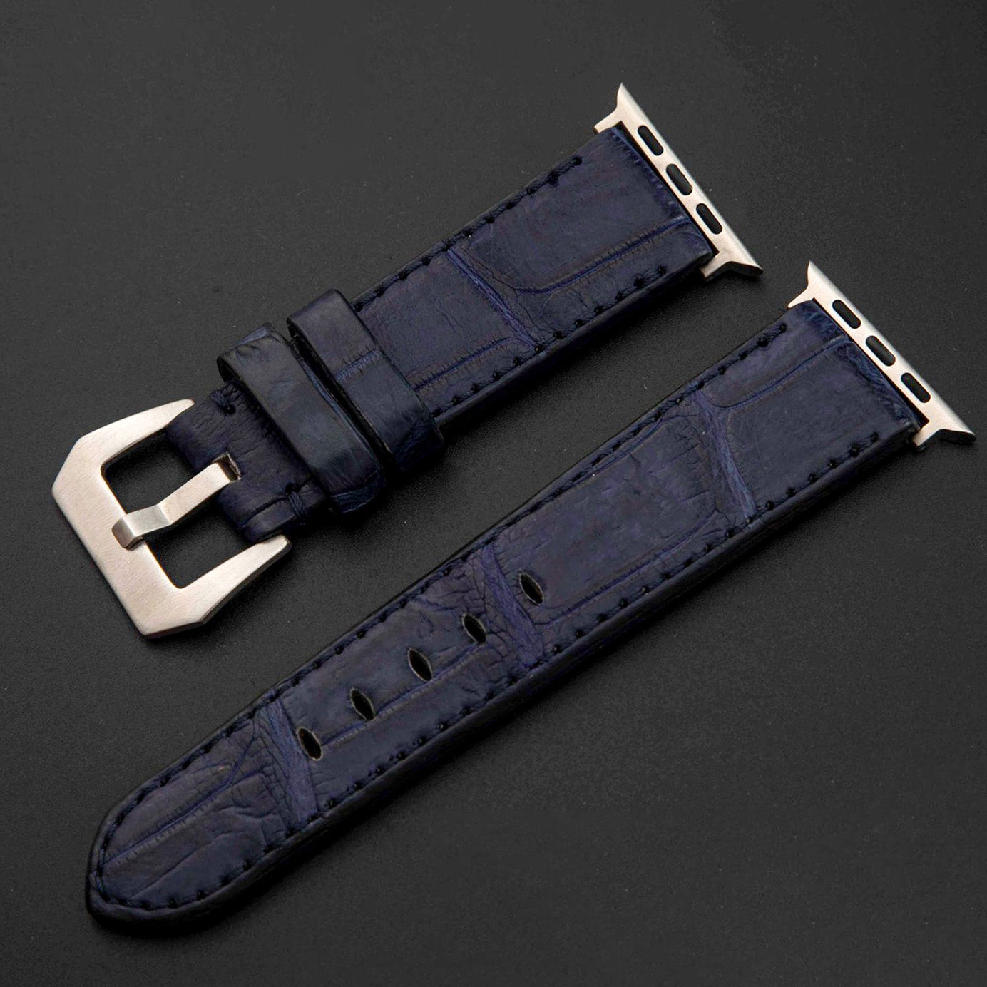 BLUE CROCODILE BELLY LEATHER STRAP