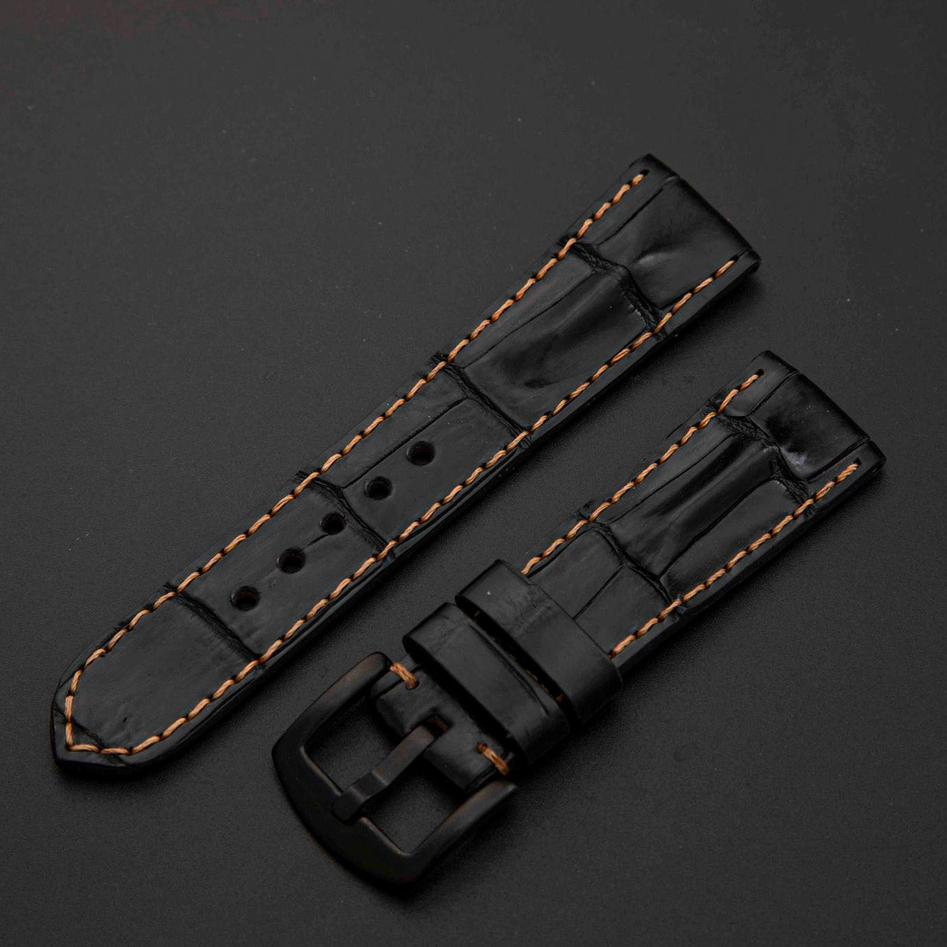 BLACK CROCODILE HORNBACK LEATHER STRAP