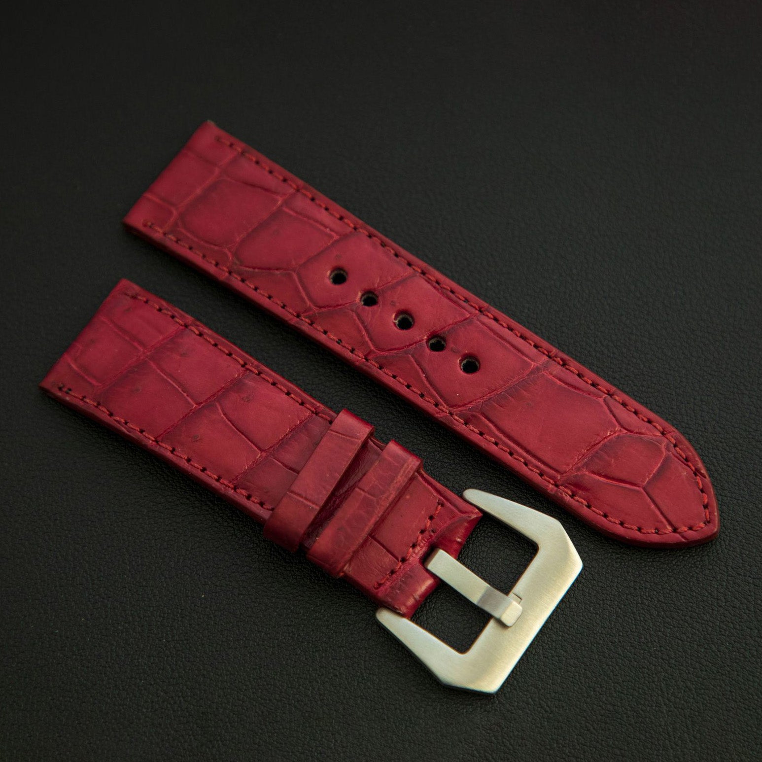 RED CROCODILE BELLY LEATHER STRAP