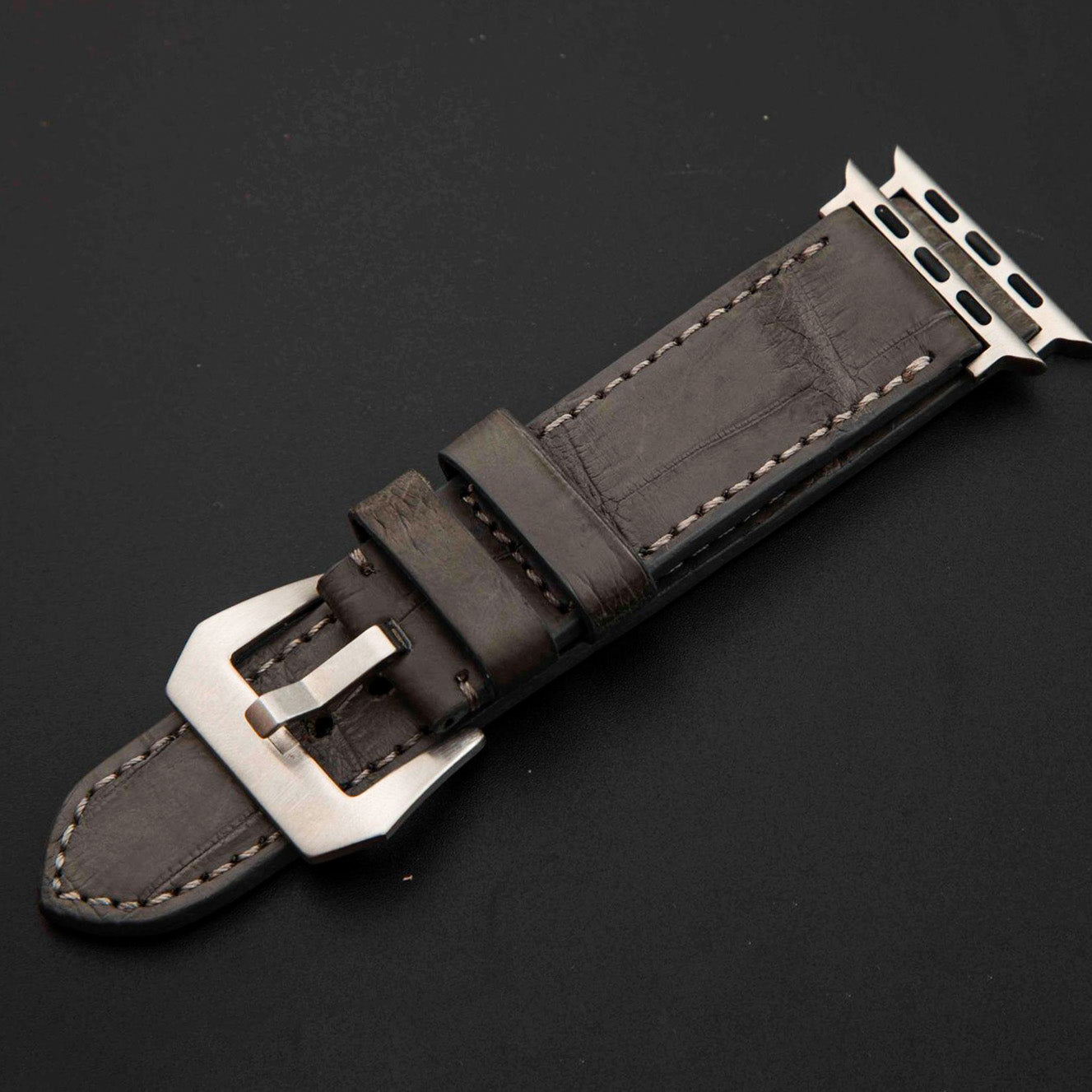 GREY CROCODILE BELLY LEATHER STRAP