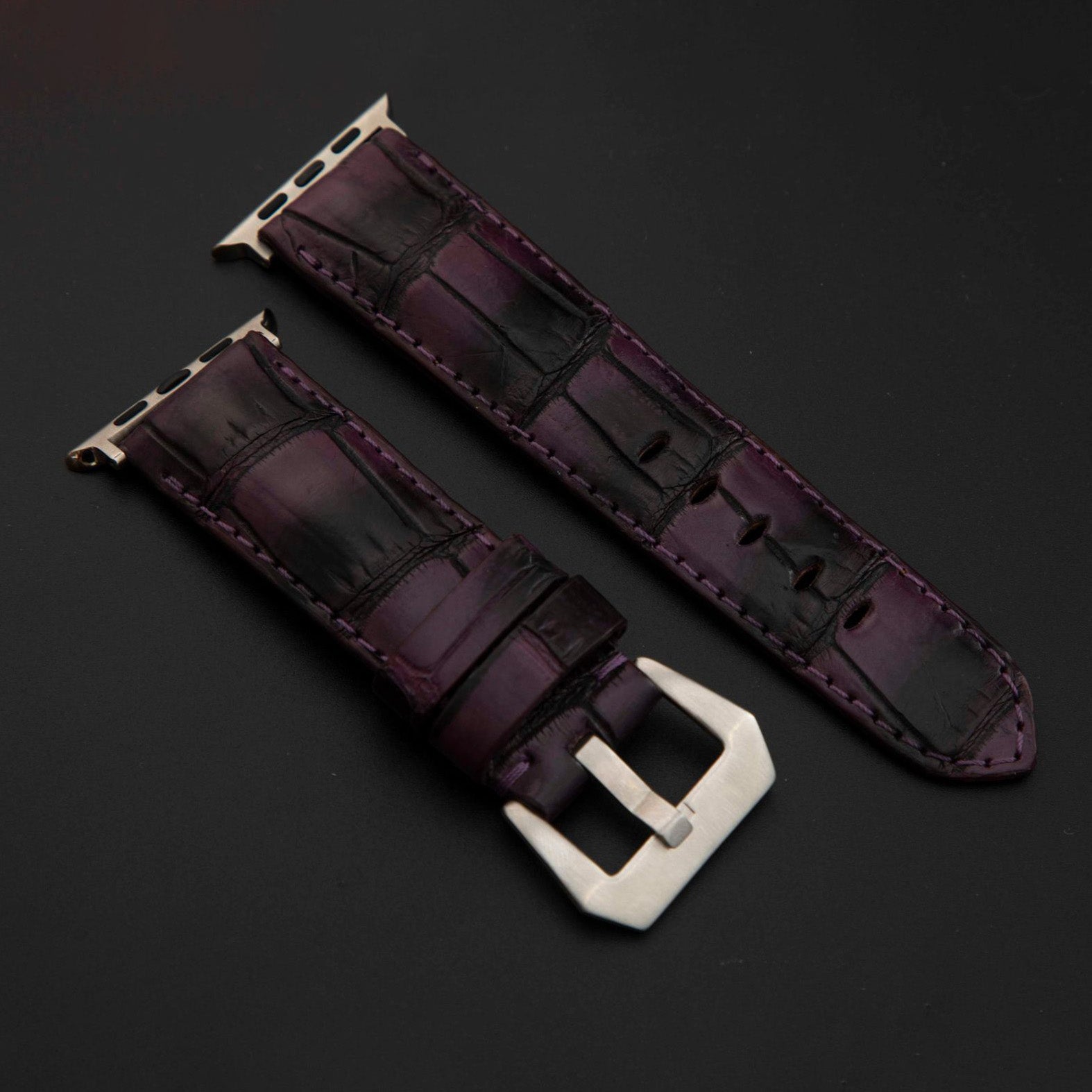 PURPLE&BLACK CROCODILE BELLY LEATHER STRAP