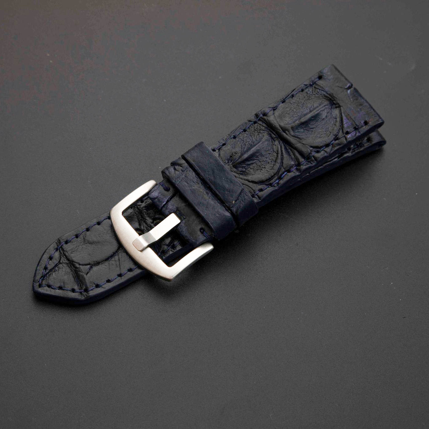 BLACK CROCODILE HORNBACK LEATHER STRAP