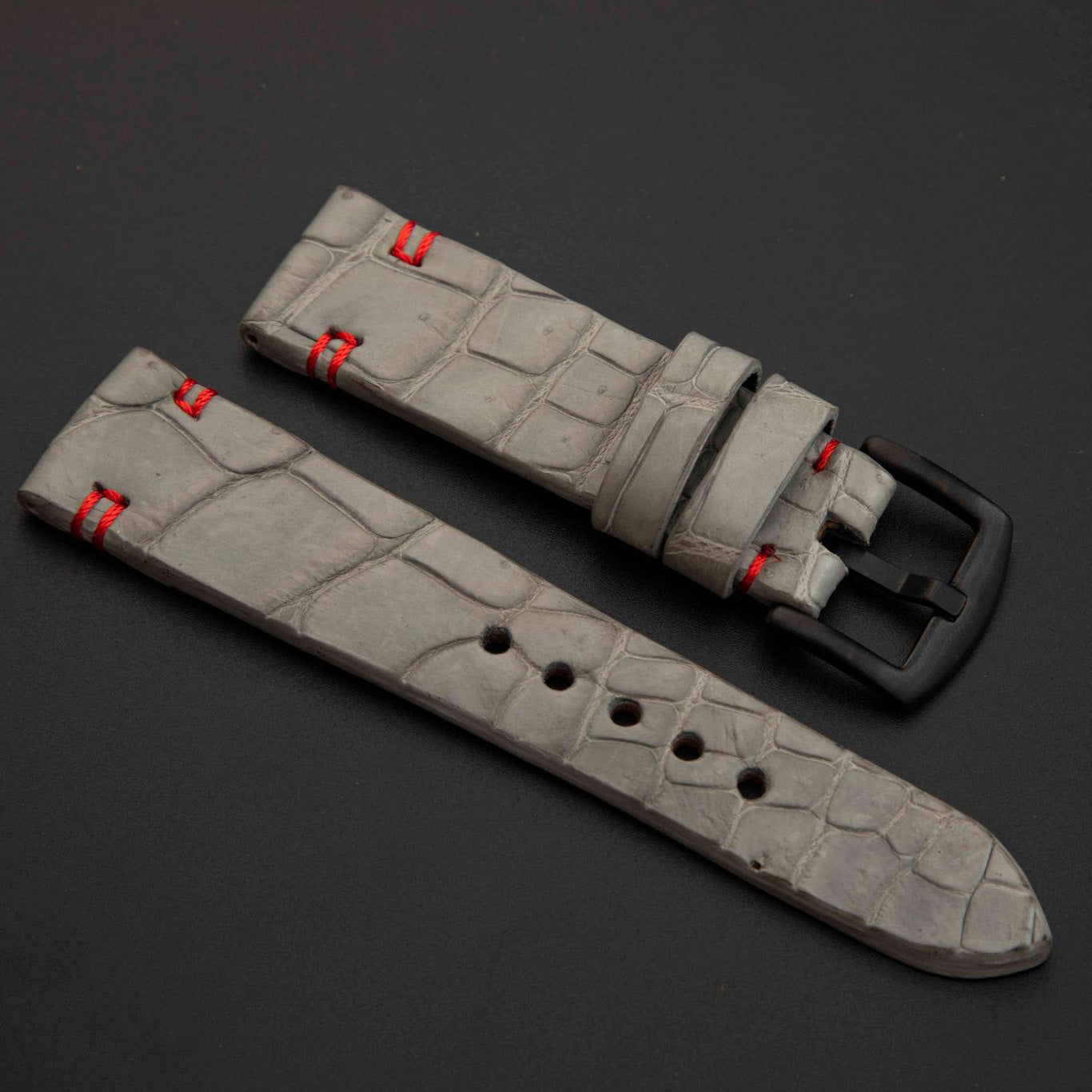 GREY CROCODILE BELLY LEATHER STRAP