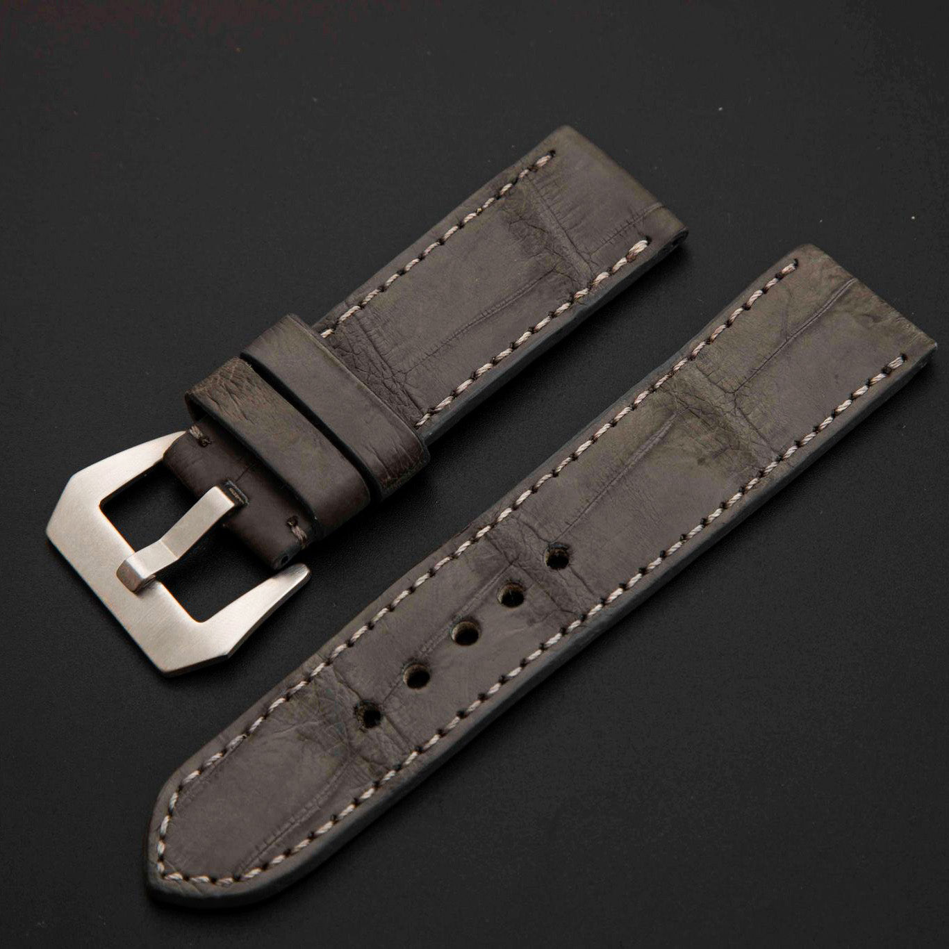 GREY CROCODILE BELLY LEATHER STRAP