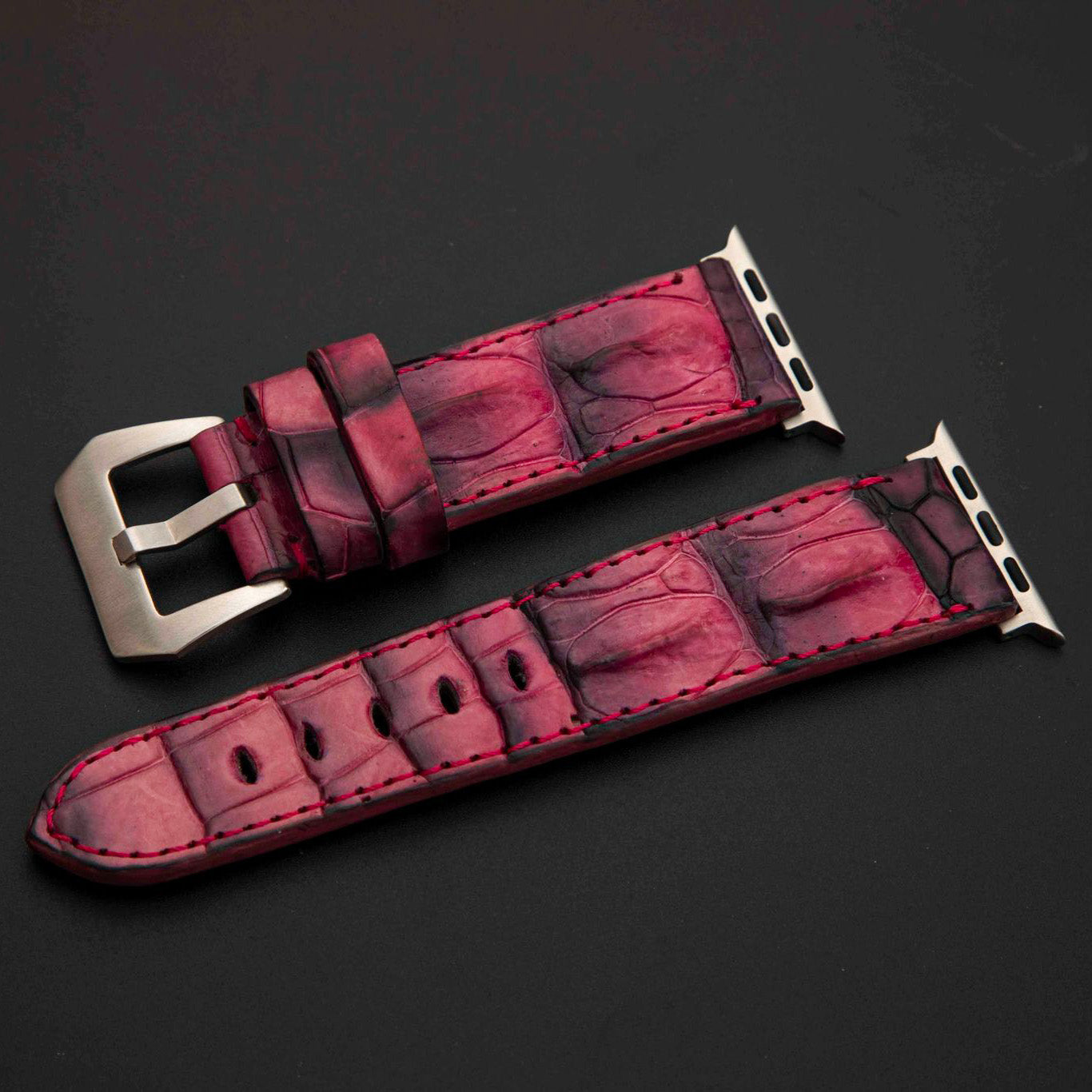 PINK&BLACK CROCODILE HORNBACK LEATHER STRAP