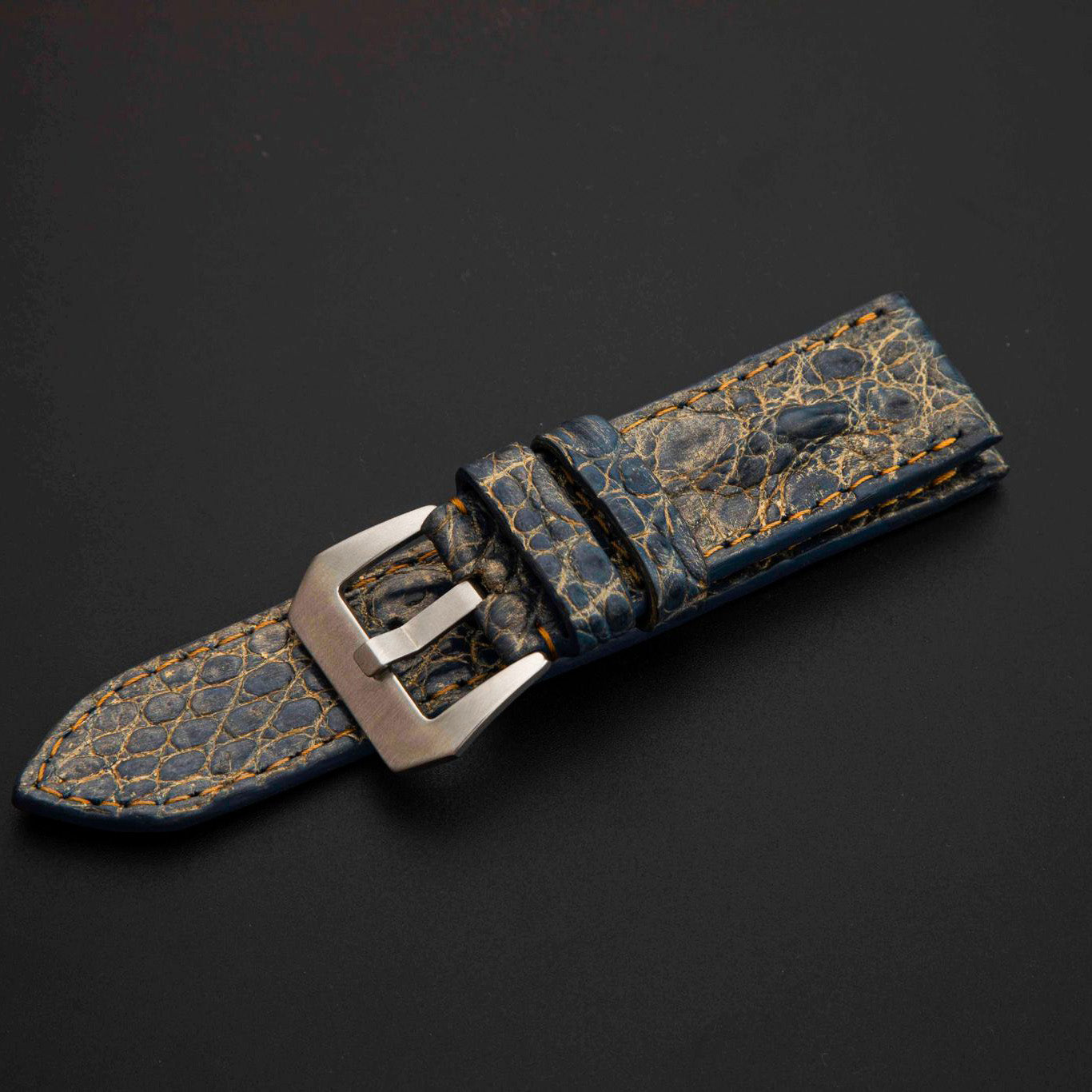 BLUE&GOLD CROCODILE BELLY LEATHER STRAP
