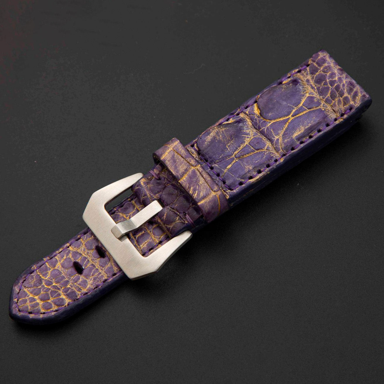 PURPLE&BLACK CROCODILE HORNBACK LEATHER STRAP