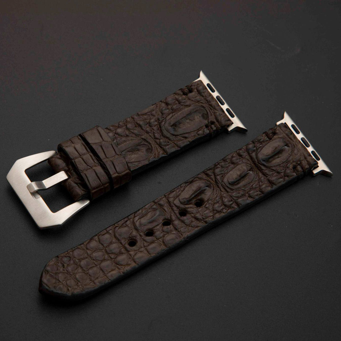 BROWN CROCODILE HORNBACK LEATHER STRAP