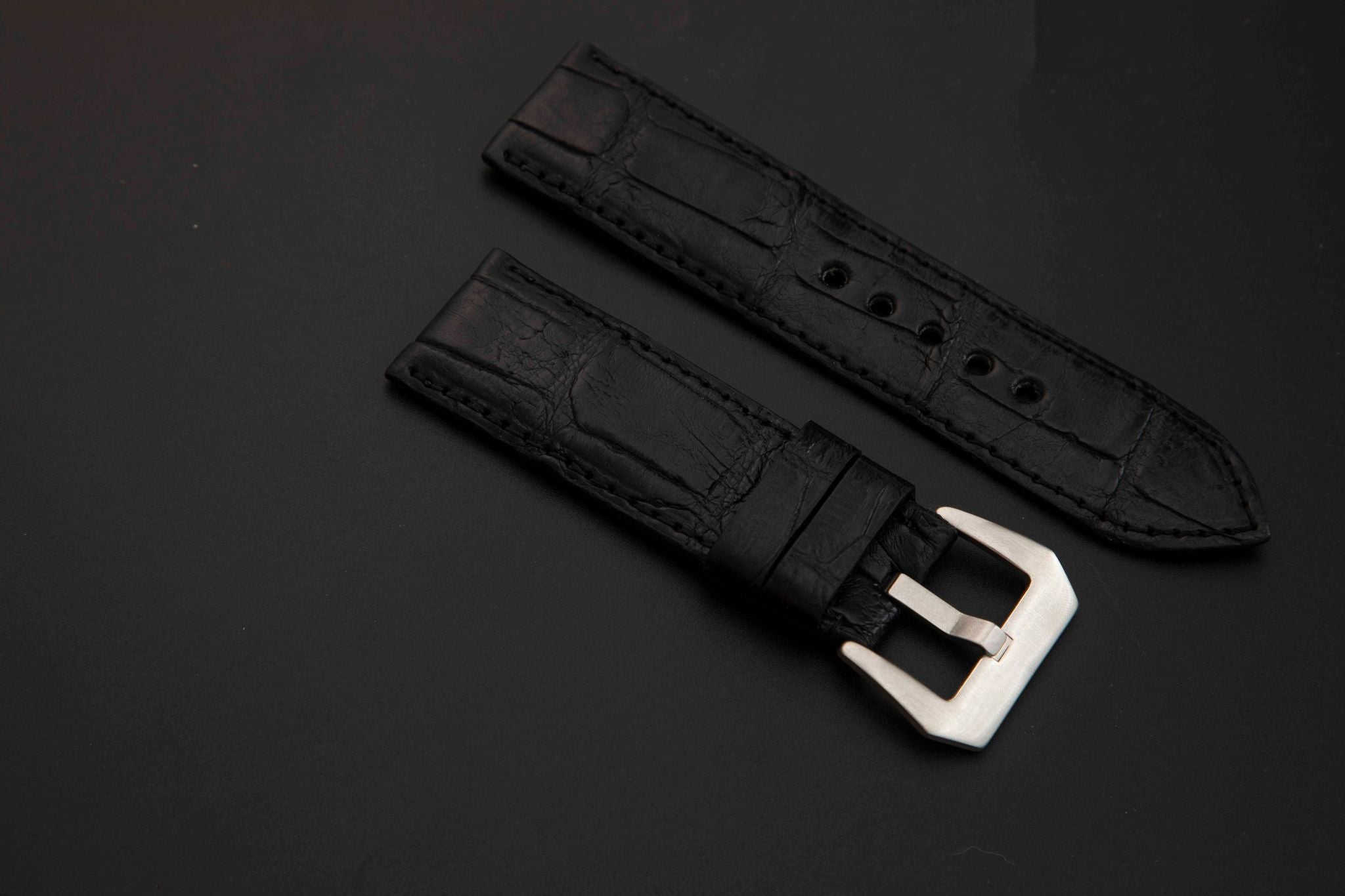 BLACK CROCODILE BELLY LEATHER STRAP - Lac Crado