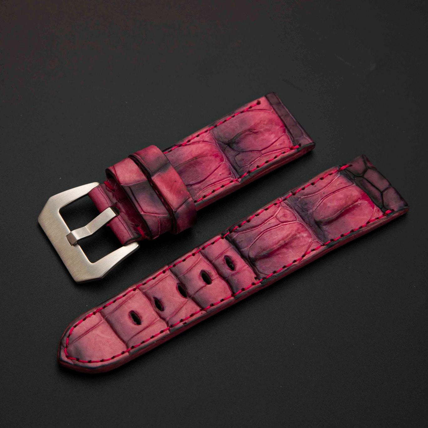 PINK&BLACK CROCODILE HORNBACK LEATHER STRAP
