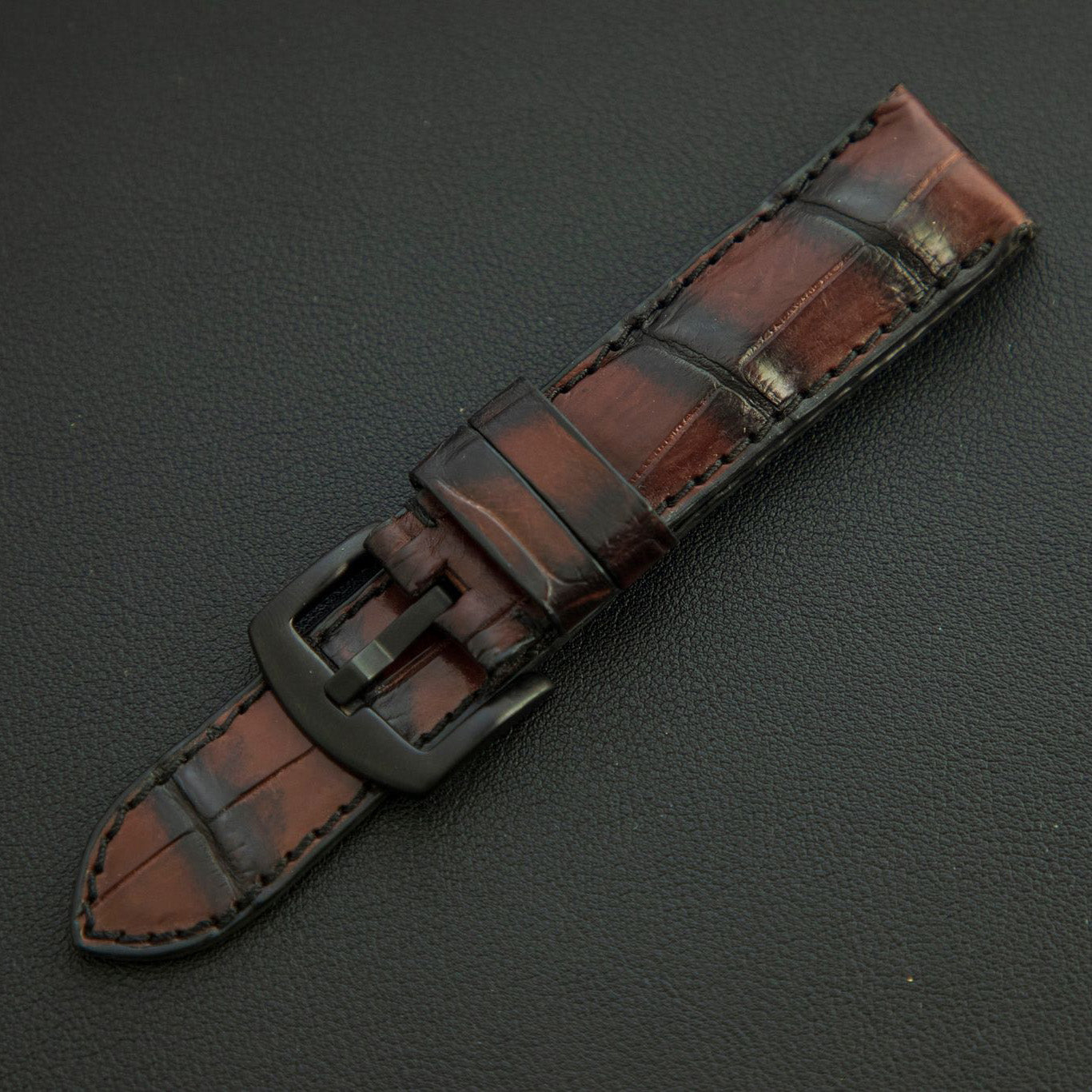 BROWN&BLACK CROCODILE BELLY LEATHER STRAP