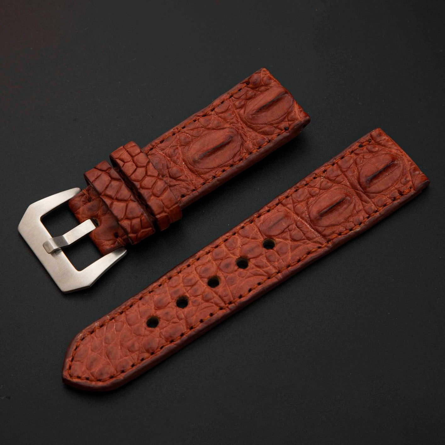 BROWN CROCODILE HORNBACK LEATHER STRAP