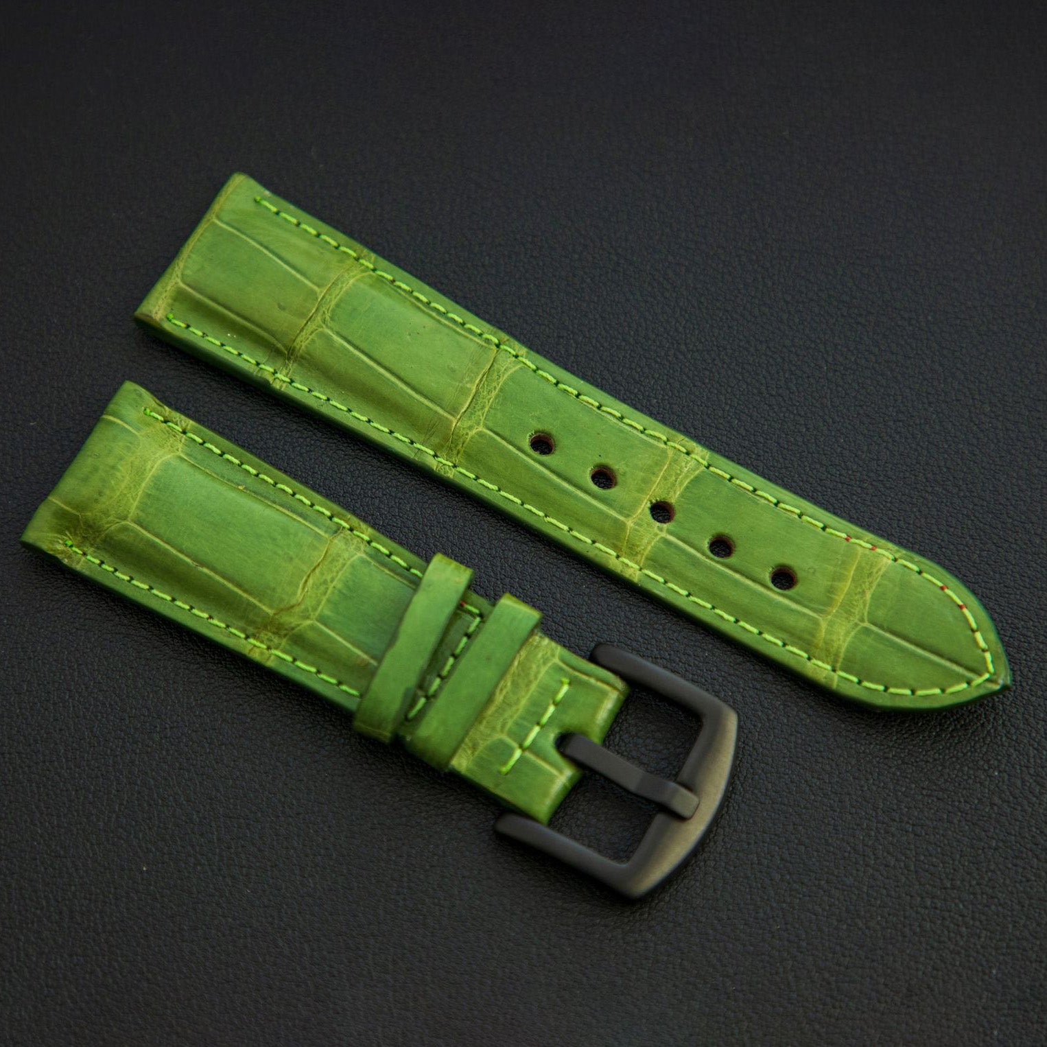 GREEN CROCODILE BELLY LEATHER STRAP