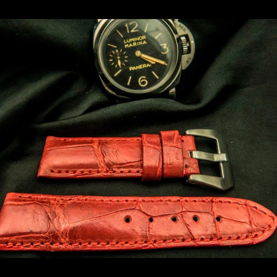 RED CROCODILE BELLY LEATHER STRAP