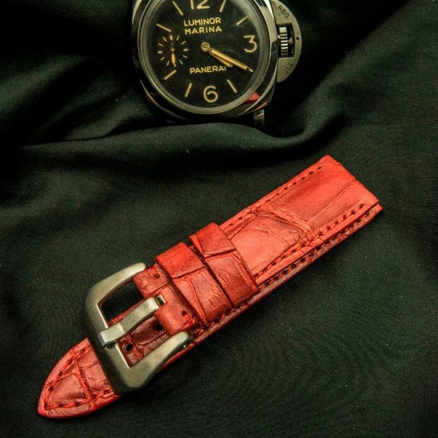 RED CROCODILE BELLY LEATHER STRAP