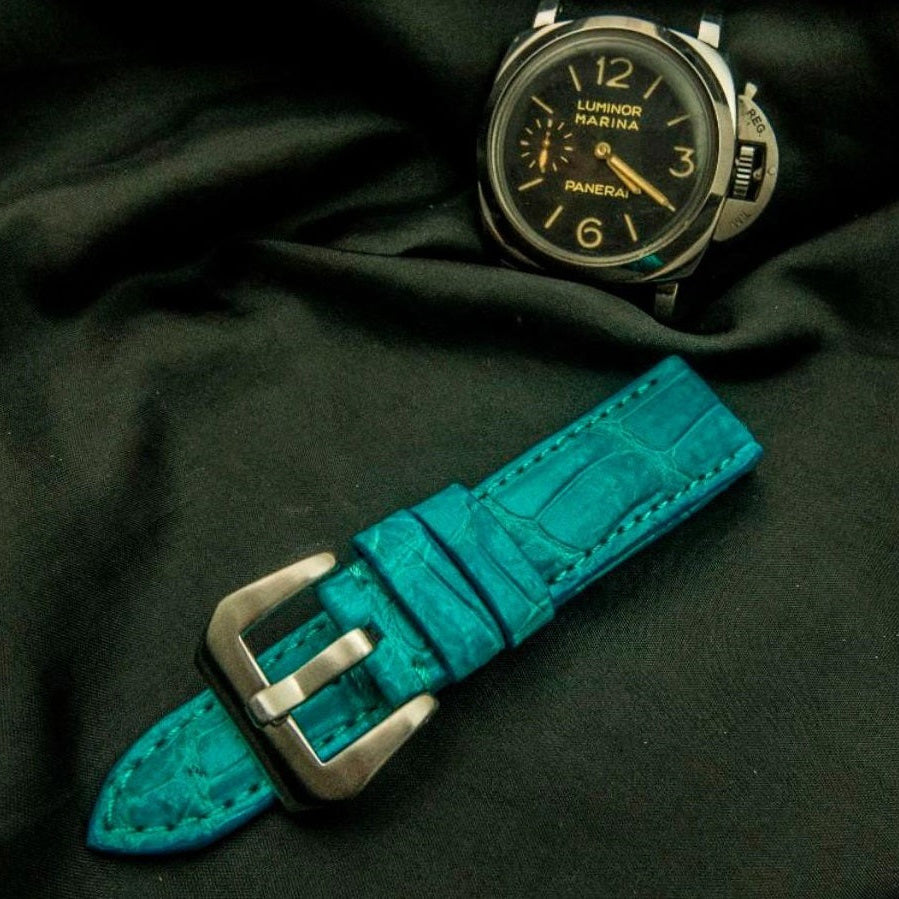 BLUE CROCODILE BELLY LEATHER STRAP