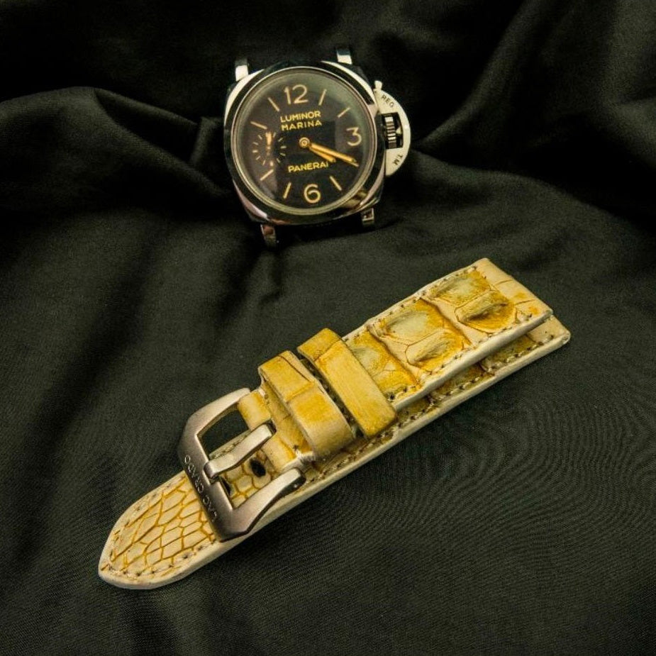 YELLOW CROCODILE HORNBACK LEATHER STRAP