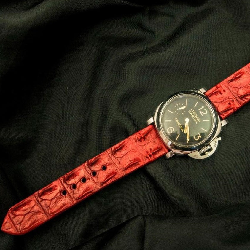 RED CROCODILE HORNBACK LEATHER STRAP