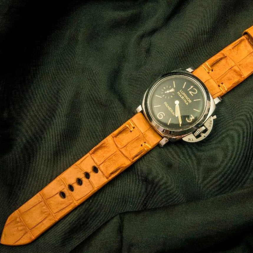 ORANGE CROCODILE HORNBACK LEATHER STRAP