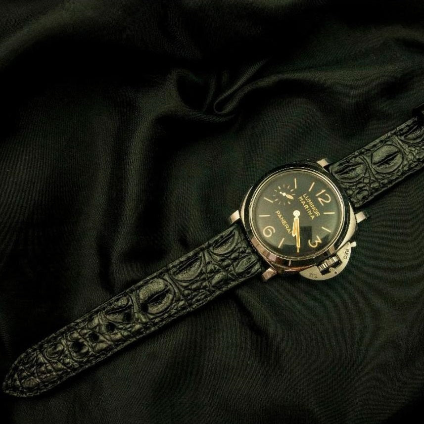BLACK CROCODILE HORNBACK LEATHER STRAP