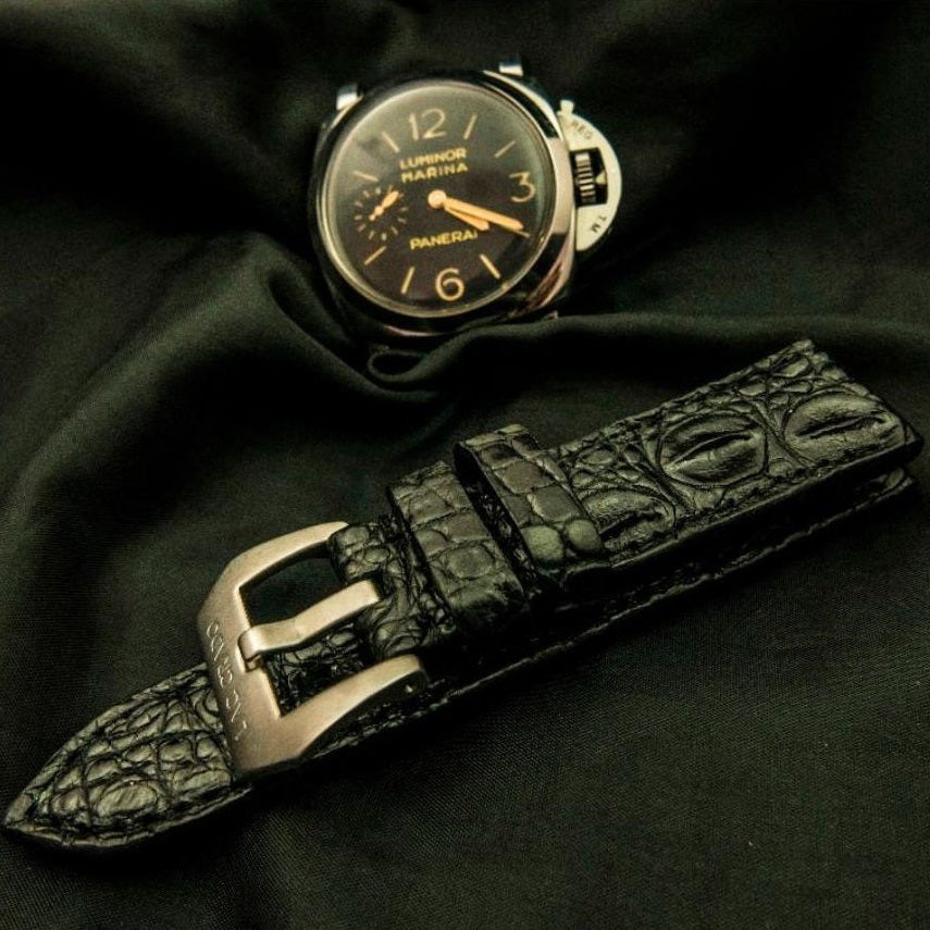 BLACK CROCODILE HORNBACK LEATHER STRAP