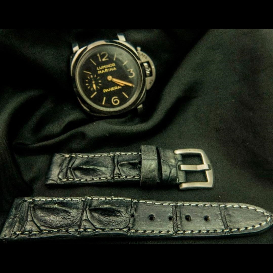 GREY CROCODILE HORNBACK LEATHER STRAP